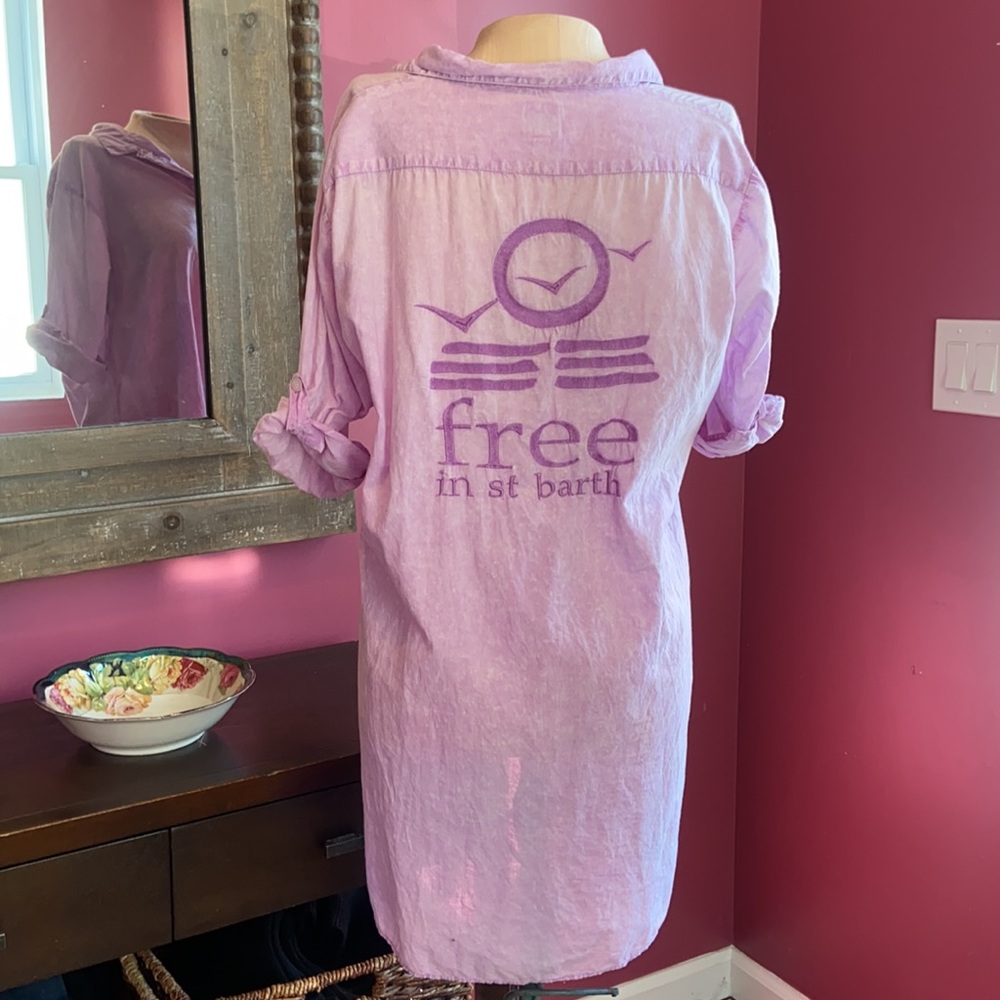 Free in St Barth Lavender Purple Cotton Beach Tunic Dress Medium